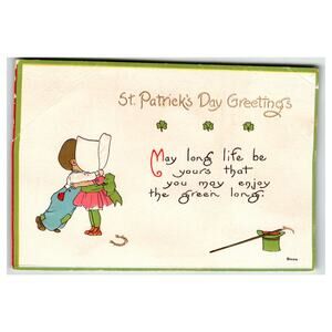 Vintage 1913 St. Patrick's Day Lithograph Postcard Cute Kids Hugging